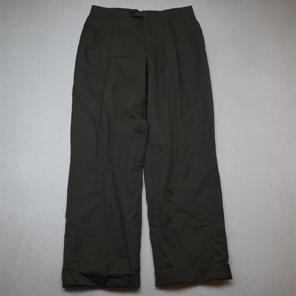 Vtg Austin Reed 30x30 Tan Green Super 100s Wool Pleated High Waist Baggy Pants